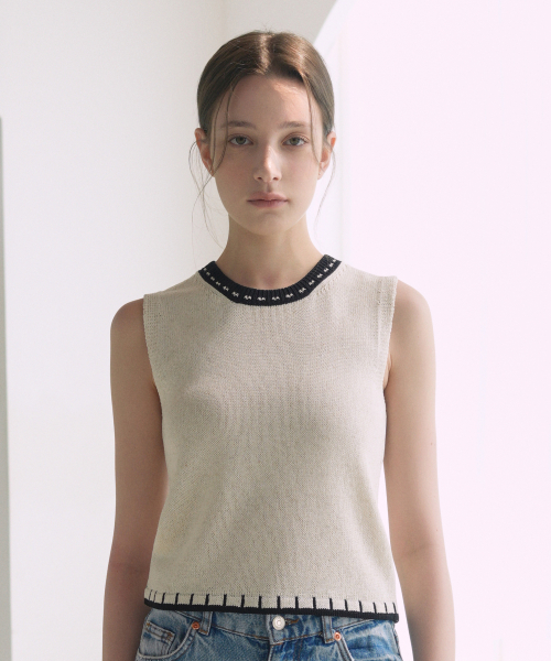 Viscose Color Scheme Knit Sleeveless (beige)