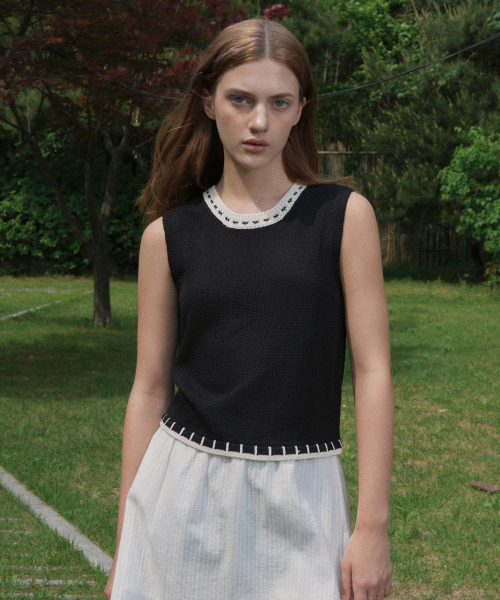 Viscose Color Scheme Knit Sleeveless (black)