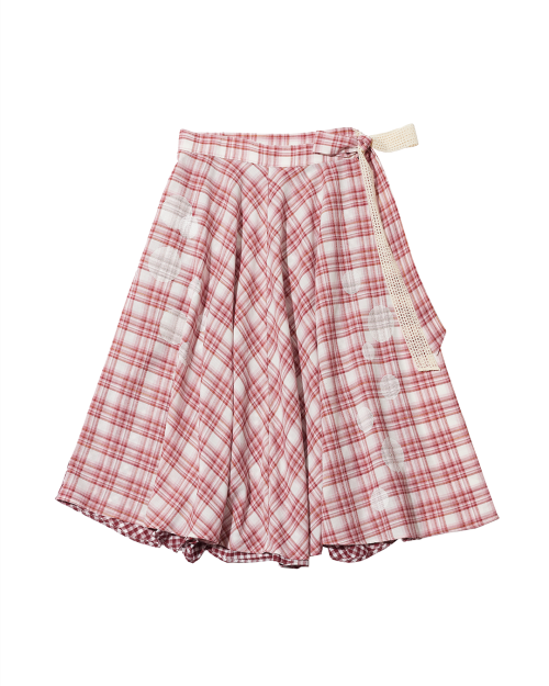 CHECK BUBBLE WRAP SKIRT (WINE)