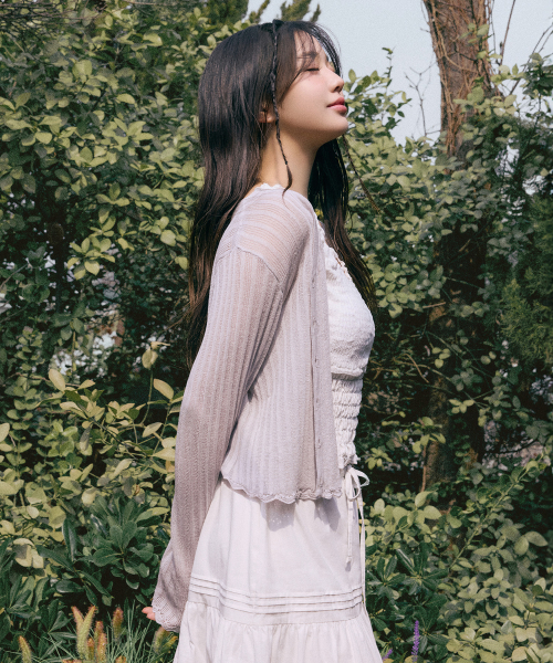 LACE DETAIL CARDIGAN LIGHT GRAY