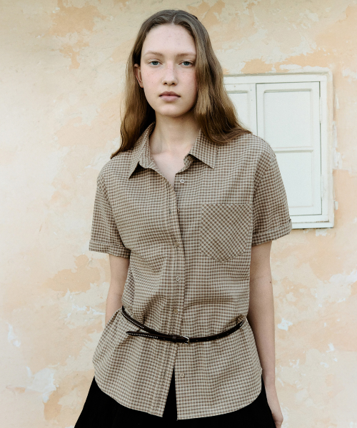 CLASSIC CHECK HALF SHIRT BROWN