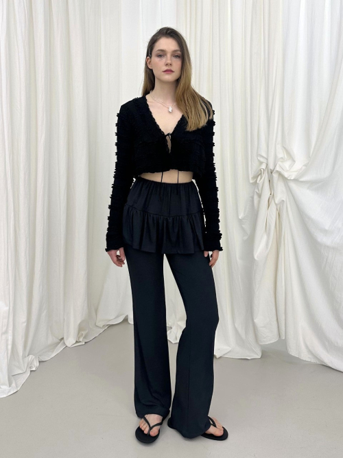 FRILL RIBBON SKIRT PANTS / CHARCOAL
