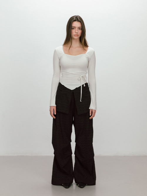 FLOWER LACE LAYERED PANTS / BLACK