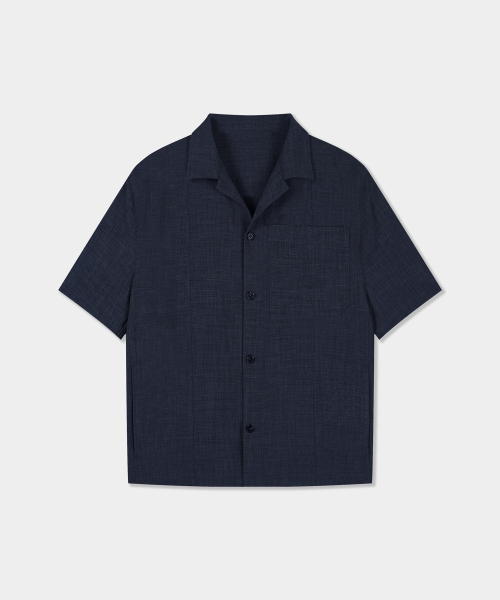 Легкая рубашка с открытым воротником и коротким рукавом - Dark Navy