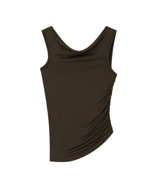 UNBALANCED BACK TWISTED SLEEVELESS TOP, BROWN