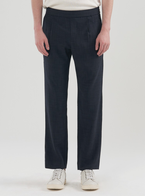 [M~5XL] Свободные брюки из льна на резинке_Navy
