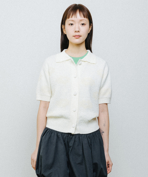 PIXEL KNIT CARDIGAN ivory