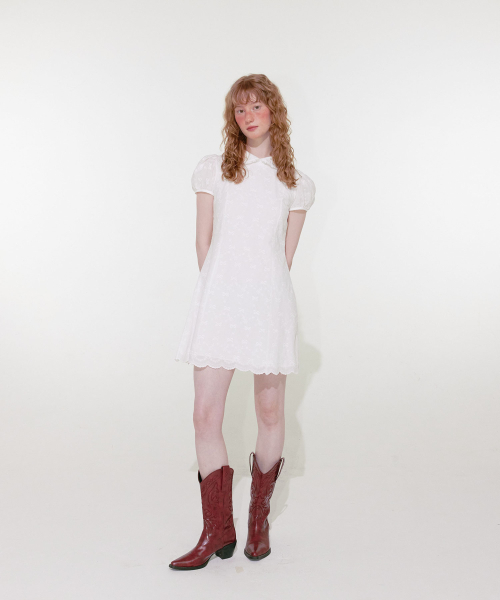 루루서울(LOULOUSEOUL) Ribbon Collar Mini Dress (White