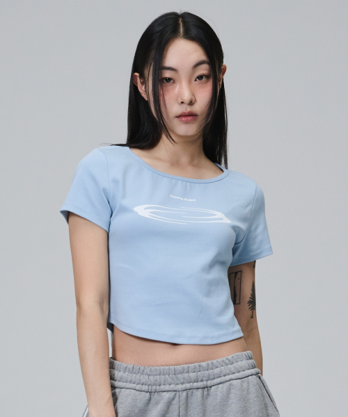 오프닝프로젝트() W Squareneck Cropped Symbol T Shirt - Sky Blue 상품 이미지
