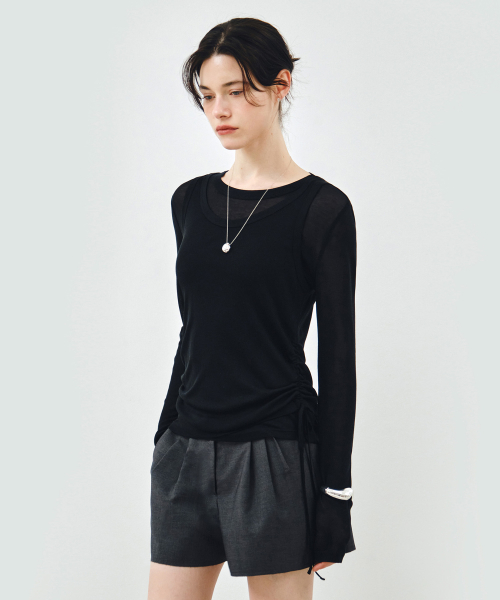 [SET] Черная футболка с боковой сборкой MDTS067BLACK