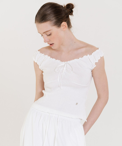 Wrinkle Off Shoulder Top white