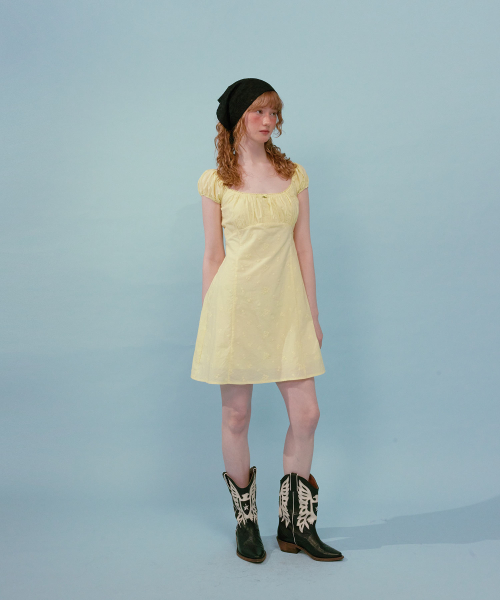 【LOULOUSEOUL】Cream Rose Mini Dress (Yellow) 루루서울(LOULOUSEOUL) Cream Rose Mini Dress (Yellow