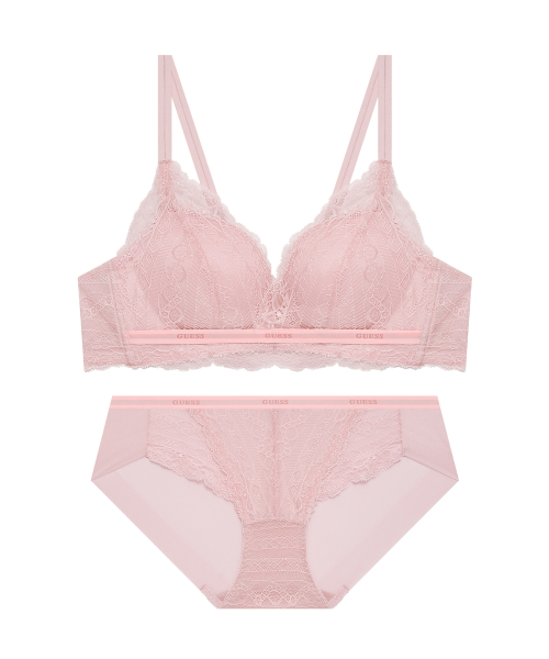 Комплект кружевного белья без косточек с пуш-ап - Light Pink