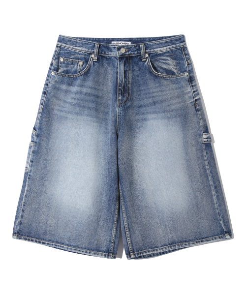 Джинсовые бермуды карпентер с эффектом потертости (Washed Blue)