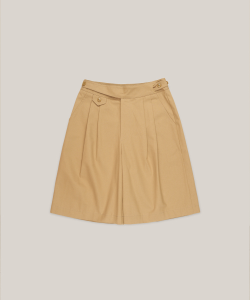 BUTTON STRAP MIDI PANTS [ BEIGE ]