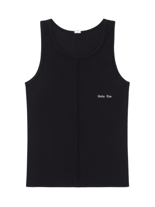 SMALL LOGO PINTUCK SLEEVELESS TOP FOR MEN IN BLACK