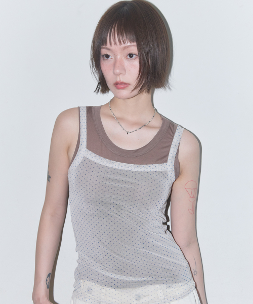 3-WAY DOT MESH LAYERED SLEEVELESS (BROWN) F25QB134