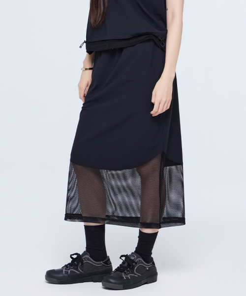 라이프워크() 여성) 메쉬 배색 에어리 롱 스커트 상품 이미지