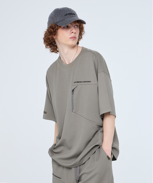 라이프워크() 와플 조직 지퍼프론트 반팔 티셔츠 상품 이미지