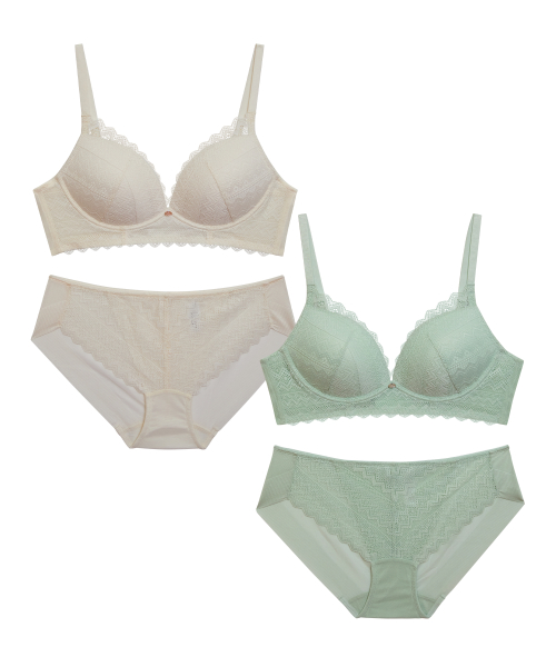 원더브라() [2PACK] 로맨틱 레이스 노와이어 브라팬티 세트 상품 이미지