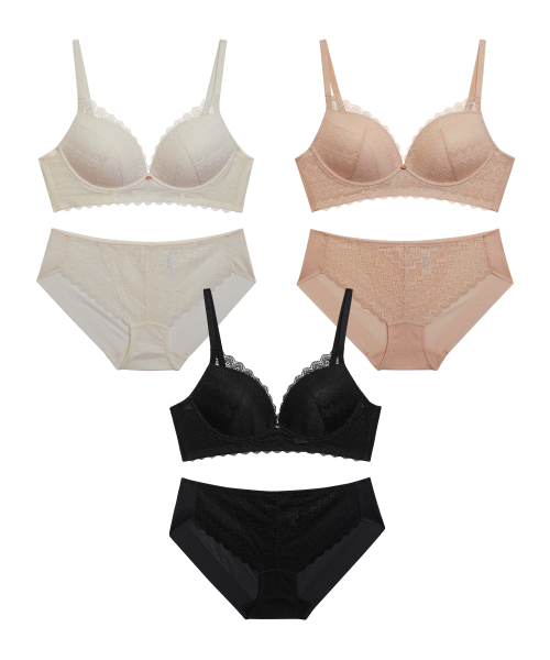 원더브라() [3PACK] 로맨틱 레이스 노와이어 브라팬티 세트 상품 이미지
