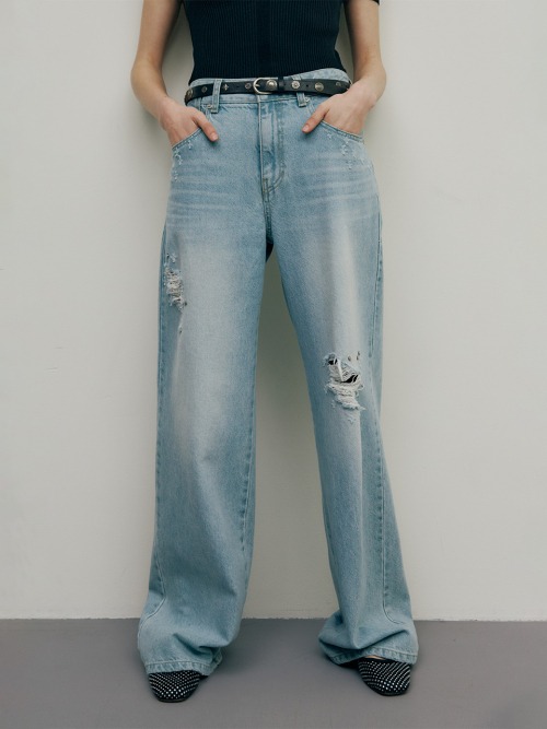 ★RAIVE★ Demaged Tapered Denim Pants in L/Blue VJ5ML430AM MUSINSA | RAIVE Demaged Tapered Denim Pants in L/Blue