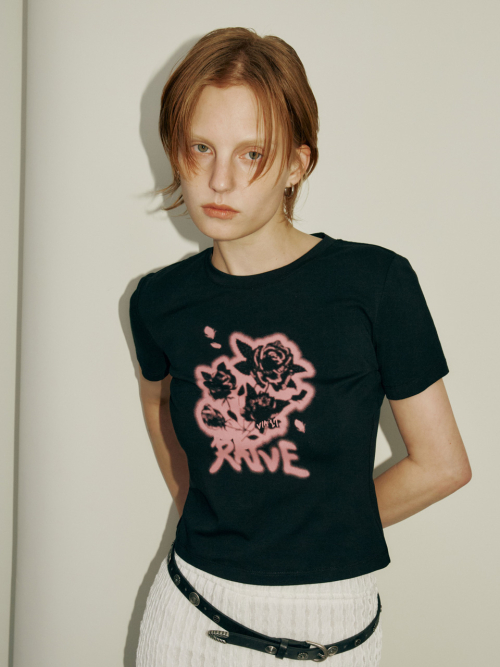 ●RAIVE● Blur Rose Graphic T-shirt VW5ME612_2color RAIVE ♥ Blur Rose Graphic T-shirt / 追跡付 Blur Rose