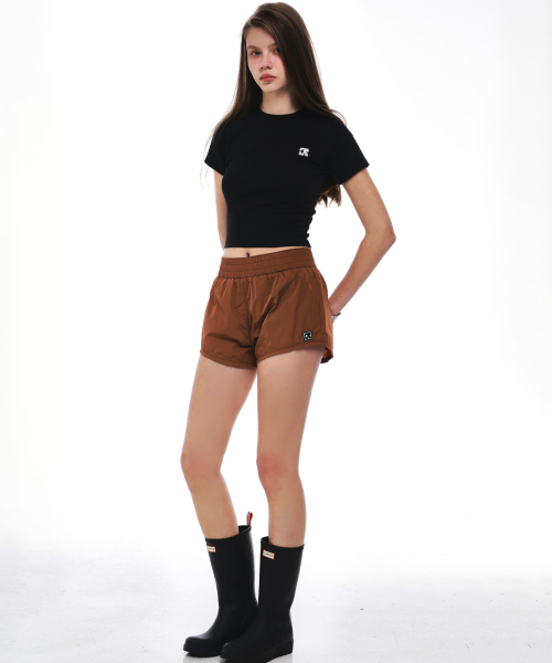 EMBLEM PATCH NYLON SHORTS_BROWN
