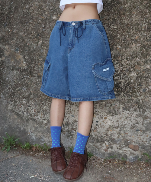 론론(RONRON) HEART POCKET CARGO DENIM SHORT PANTS MEDIUM