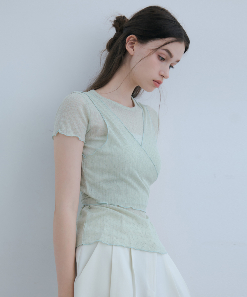 Сет Seethrough Frill Cap Sleeve топ + слой Apple Green