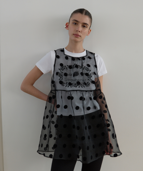 SHEER DOT ORGANZA DRESS_BLACK