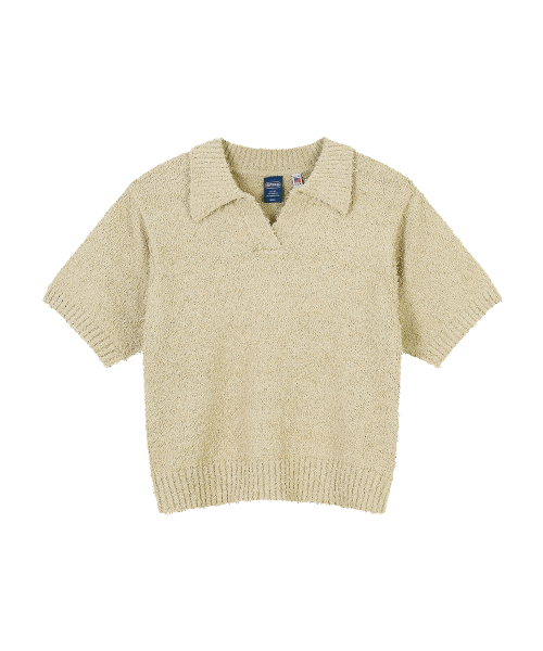 W OPEN COLLAR CROP KNIT (BEIGE)