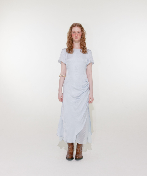 【LOULOUSEOUL】Drape Half Sleeve Dress (Sky) 루루서울(LOULOUSEOUL) Drape Half Sleeve Dress (Sky) - 사이즈