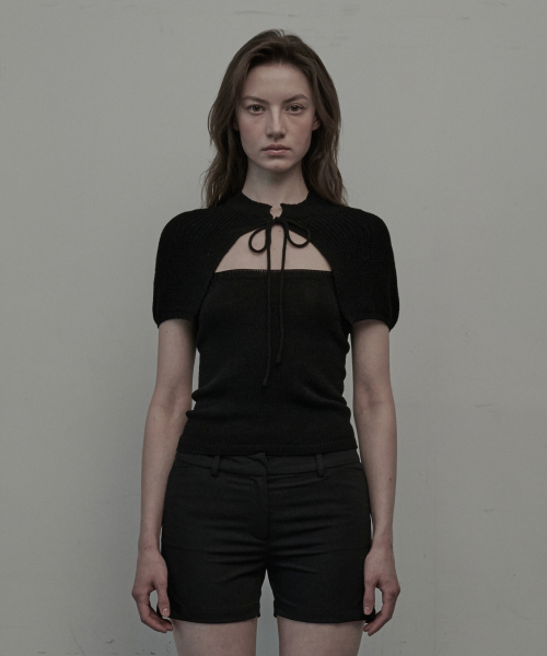 Cape Cardigan Knit Top Set - Black