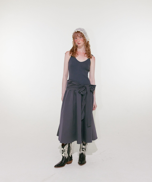 【LOULOUSEOUL】Layered Wrap Dress (Charcoal) 루루서울(LOULOUSEOUL) Layered Wrap Dress (Charcoal) - 사이즈