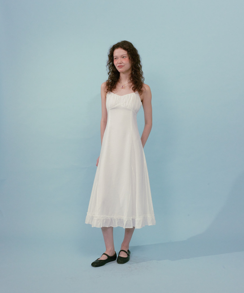 ◆Loulouseoul◆ Lily Shirring Long Dress White Lily Shirring Long Dress (White) - LOULOUSEOUL
