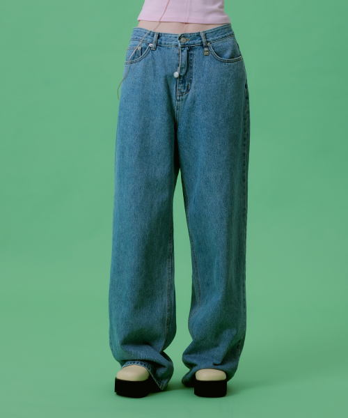 【PALEJADE】Low-Rise Maxi Wide Denim Jean-blue 페일제이드(PALE JADE) Low-Rise Maxi Wide Denim Jean-blue