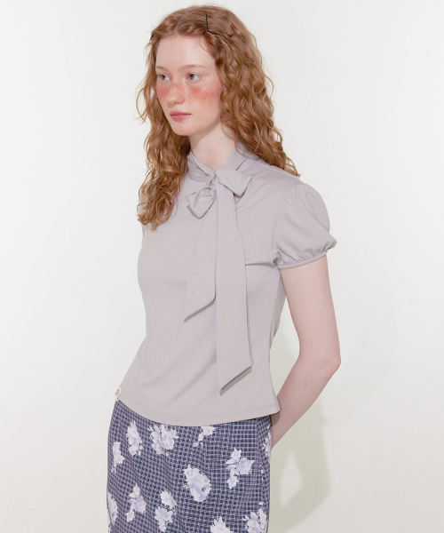 【LOULOUSEOUL】Ribbon Tie T-Shirt (Light Gray) 루루서울(LOULOUSEOUL) Ribbon Tie T-Shirt (Light Gray