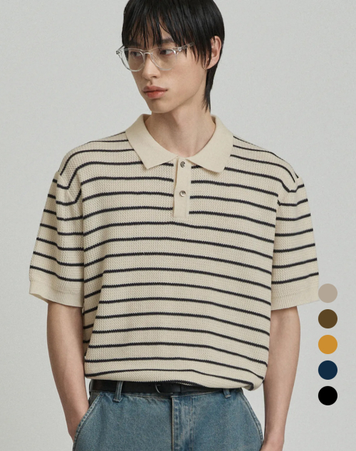 Легкий трикотажный поло в полоску semi-overfit (4 colors)