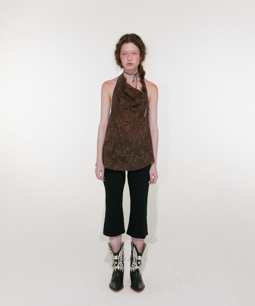 Draping Floral Halter Top (Brown)