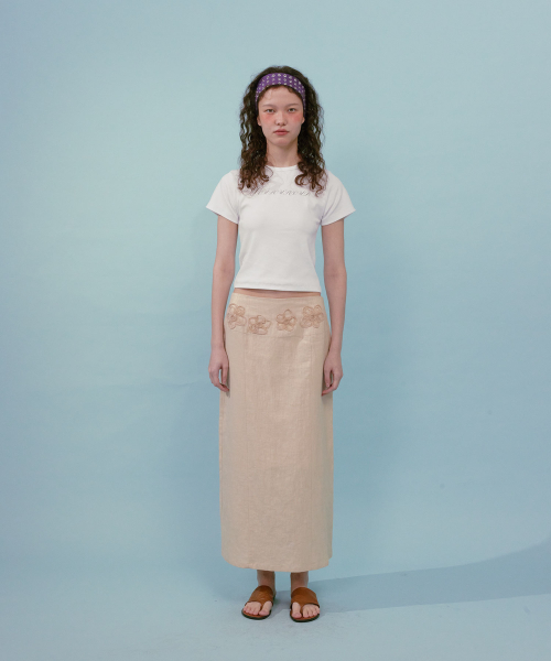 ◆Loulouseoul◆ Shiny Flower Skirt Beige Shiny Flower Skirt (White) - LOULOUSEOUL