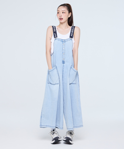 라이프워크() 여성) 로고 테이프 와이드 데님 점프수트 상품 이미지