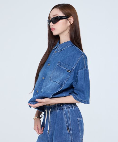 라이프워크() 여성) 원포켓 데님 반팔 셔츠 상품 이미지