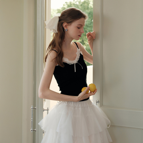 Cest_Ruffle lace slim camisole