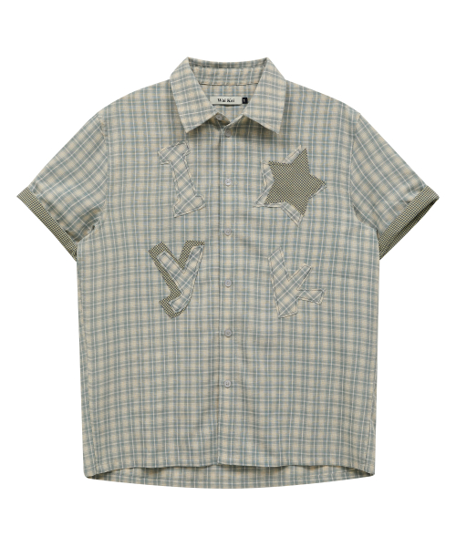 YK Star Applique Check Half Sleeve Shirt MINT