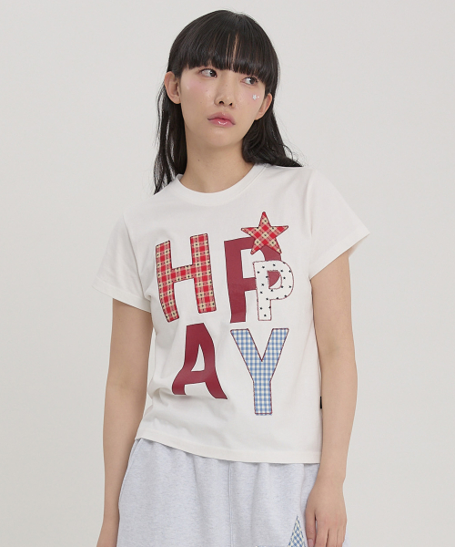 Tシャツ・カットソー Wai Kei HAPPY Patchwork Short Sleeve T-shirt 5BSA066 Tシャツ・カットソー Wai Kei HAPPY Patchwork Short Sleeve T