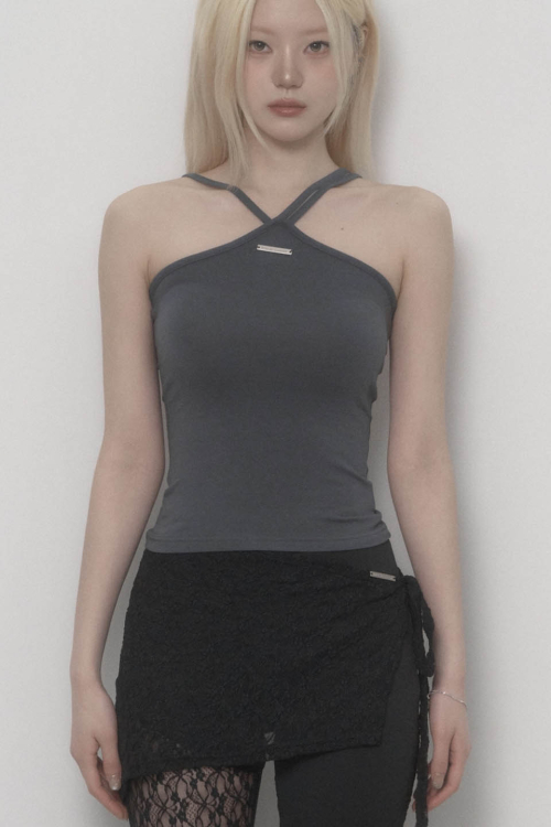 Halter Strap Basic Sleeveless Top (Charcoal)