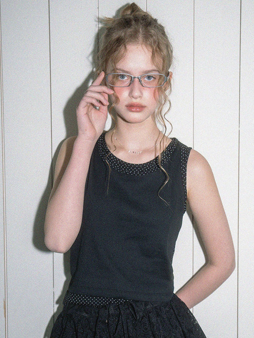 Черная майка в горошек Dot Layered Sleeveless