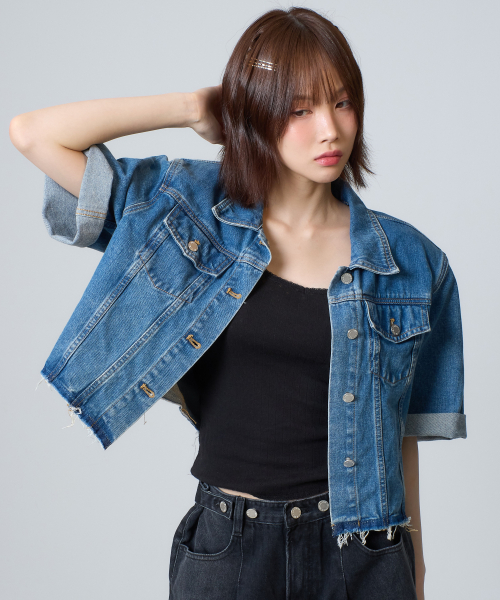 Slit Short-Sleeved джинс куртка Blue