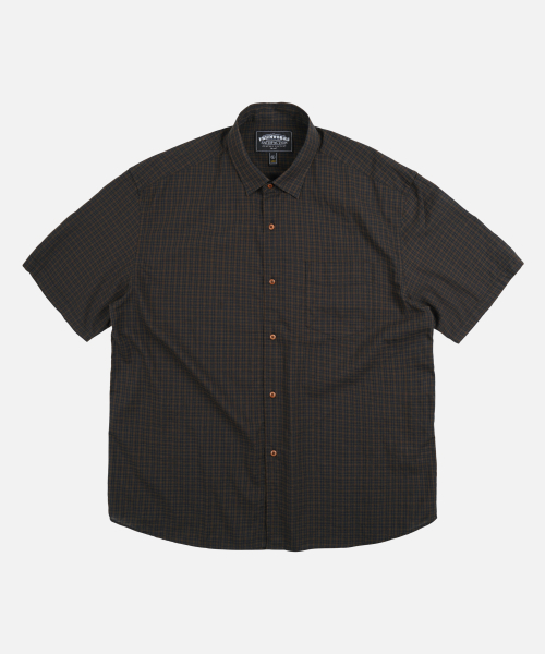 COTTON CHECK RELAXED HALF SHIRT _ BLACK